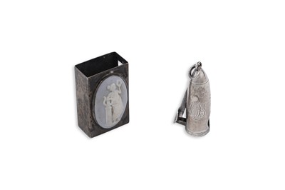 Lot 347 - A Victorian silver novelty cigar cutter; and an American silver matchbox cover