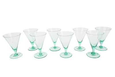 Lot 462 - A set of eight mid-20th Century pale green tapered stemmed glasses