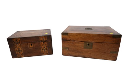 Lot 253 - A walnut campaign style writing slope; and a late 19th Century box