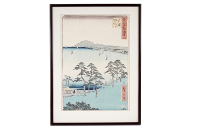 Lot 26 - Hiroshige Ando - 9 Oiso: Saigyo's Hermitage at Snipe Marsh | woodblock print