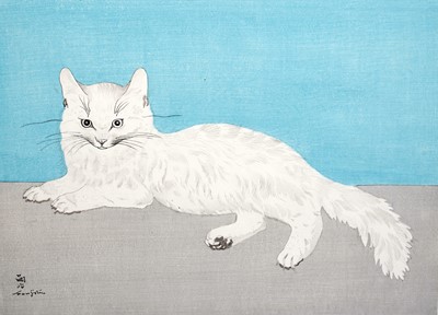 Lot 915 - Leonard Tsuguharu Foujita - White Cat | woodblock print