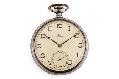 Lot 524 - Omega: a steel cased open faced pocket watch