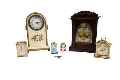 Lot 187A - Six clocks including: an Edwardian mahogany mantle clock