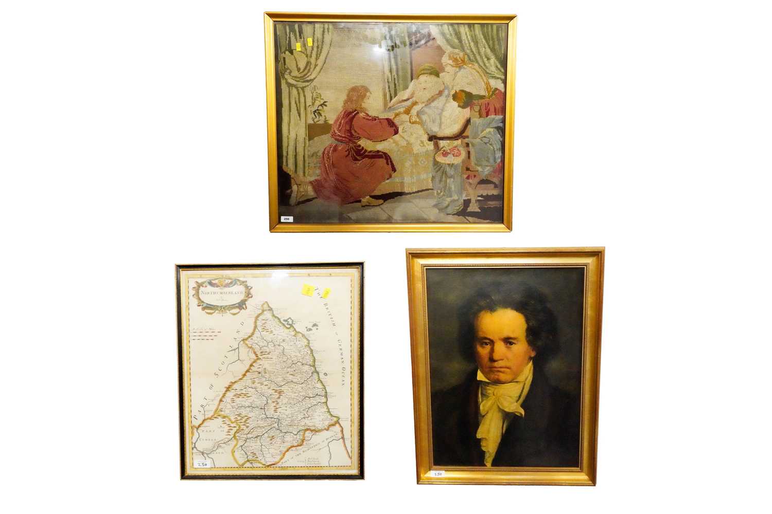 Lot 250 - A tapestry, map, and Beethoven portrait