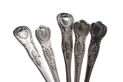 Lot 214 - Three sets of silver teaspoons including: six Scottish silver teaspoons, Queen's pattern