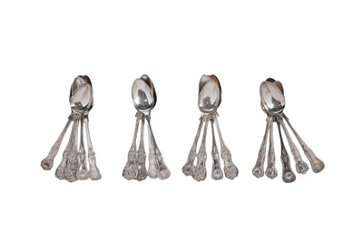 Lot 214 - Three sets of silver teaspoons including: six Scottish silver teaspoons, Queen's pattern