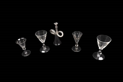 Lot 473 - A 19th Century novelty glass horn/trumpet; and a selection of Victorian stemmed wine glasses