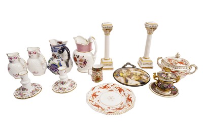 Lot 403 - A pair of Dresden spray candlesticks and a selection of other decorative ceramics