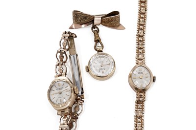 Lot 885 - Two 9ct gold cased cocktail watches; and a fob watch