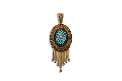 Lot 644 - A Victorian turquoise and half pearl gold pendant