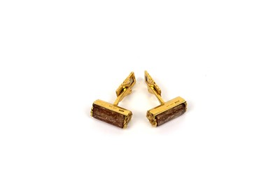 Lot 646 - A pair of tourmaline and 18ct yellow gold cufflinks, by John Donald