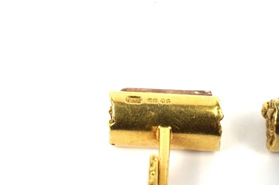 Lot 646 - A pair of tourmaline and 18ct yellow gold cufflinks, by John Donald