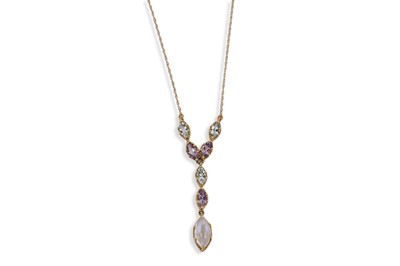 Lot 684 - A moonstone, aquamarine and amethyst pendant necklace