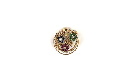 Lot 697 - A diamond, ruby, sapphire and emerald pendant/brooch