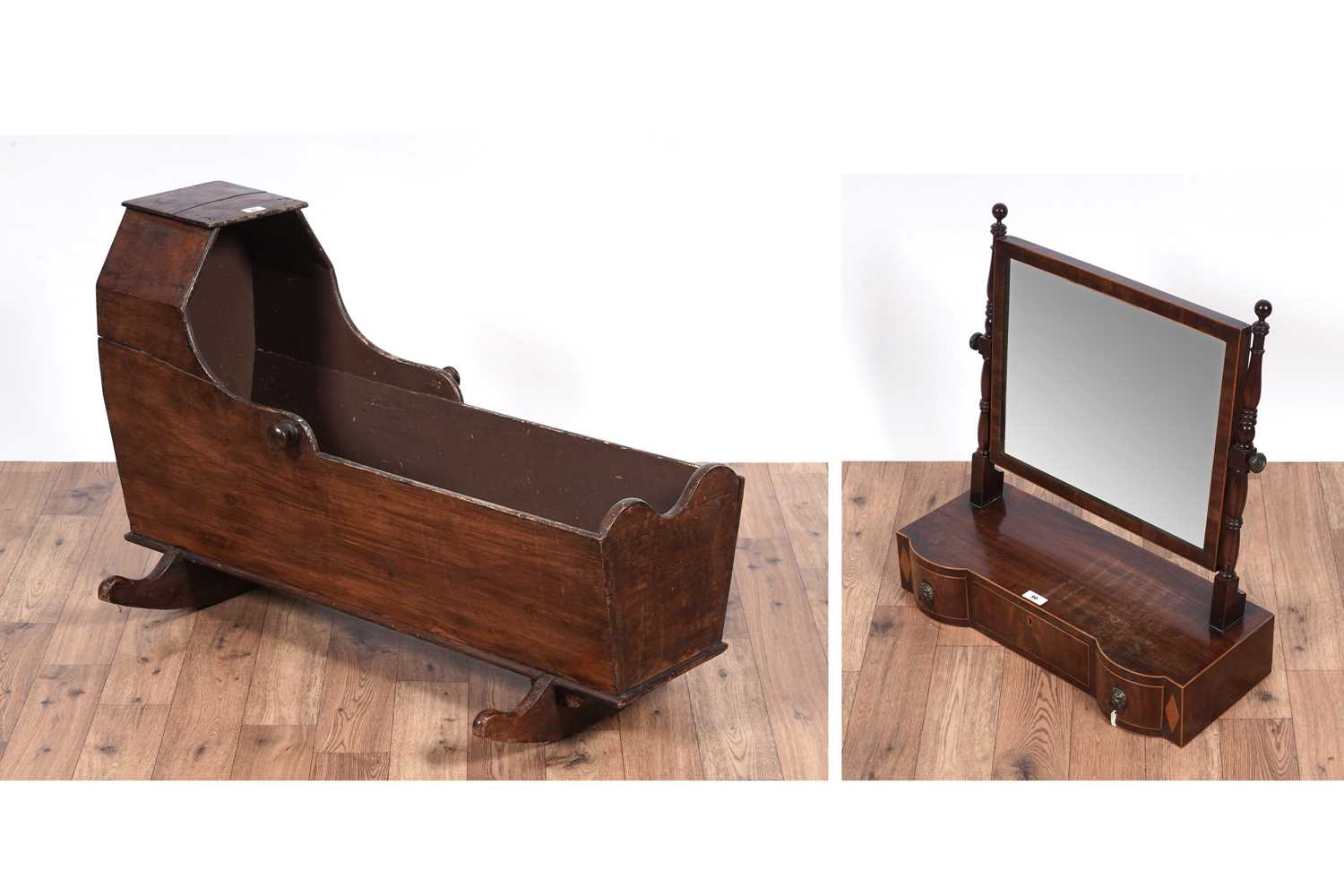 Lot 90 - Georgian style swing mirror; and a rocking cradle