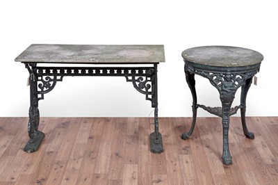 Lot 86 - Coalbrookdale style cast metal table and a pub table