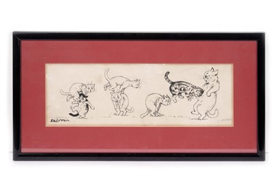 Lot 1083 - Louis William Wain - Cats in a Game of Leapfrog | pen and ink