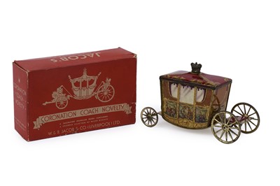 Lot 175 - A W. & R. Jacob & Co. Ltd. 'Coronation Coach' biscuit tin with original box