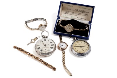 Lot 748 - Three lady's 9ct gold cased cocktail wristwatches; and two pocket watches