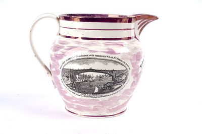 Lot 947 - A bone China commemorative jug, A Creamware Jug and a Pearlware jug.