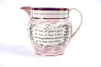 Lot 947 - A bone China commemorative jug, A Creamware Jug and a Pearlware jug.