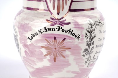 Lot 947 - A bone China commemorative jug, A Creamware Jug and a Pearlware jug.
