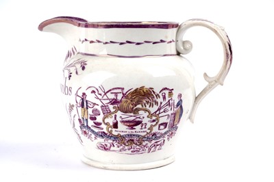 Lot 947 - A bone China commemorative jug, A Creamware Jug and a Pearlware jug.