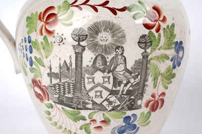 Lot 947 - A bone China commemorative jug, A Creamware Jug and a Pearlware jug.