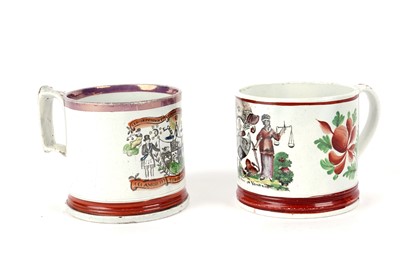 Lot 956 - ﻿Two pearlware Masonic tankards