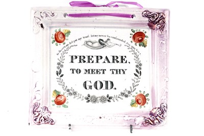 Lot 967 - ﻿A pearlware lustre 'Prepare to Meet Thy God' wall plaque