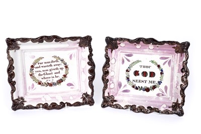 Lot 969 - Two Sunderland lustre motto plaques