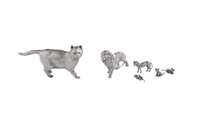 Lot 446 - An Elizabeth II cast silver miniature figure of a domestic cat; and five other figures