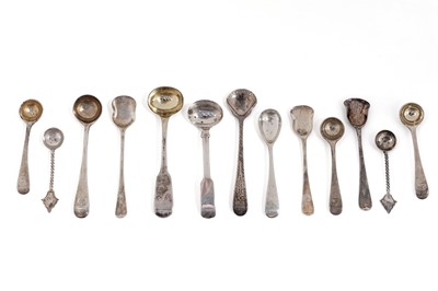 Lot 207 - Thirteen various antique silver salt spoons