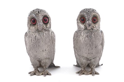 Lot 305 - A pair of Victorian silver novelty condiments in the form of owls