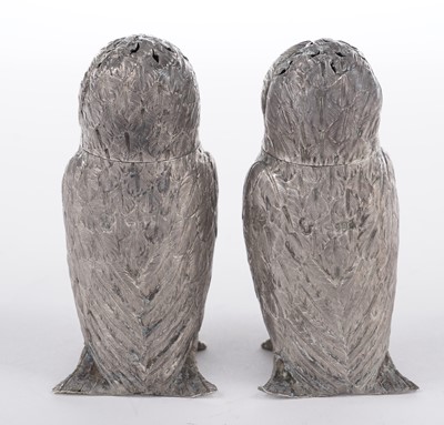 Lot 305 - A pair of Victorian silver novelty condiments in the form of owls