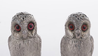 Lot 305 - A pair of Victorian silver novelty condiments in the form of owls