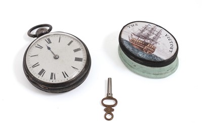 Lot 324 - A 19th century enamelled copper box; and a George III/IV silver pocket watch