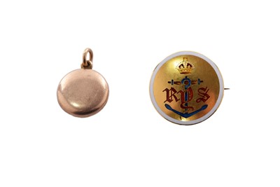 Lot 325 - A small 18ct gold and enamel badge; and a miniature gold locket