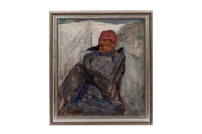 Lot 1107 - 19th Century Continental - Portrait of a huddled figure wearing a fez | oil