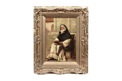 Lot 1121 - Late 19th Century - A monk seated in a chair reading | oil