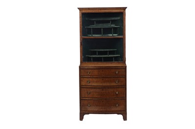 Lot 1489 - A George III fiddleback mahogany display cabinet on chest