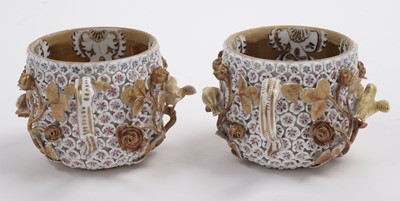 Lot 1008 - A pair of Meissen 'Schneeballen' covered cups and saucers