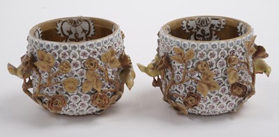 Lot 1008 - A pair of Meissen 'Schneeballen' covered cups and saucers