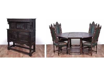 Lot 104 - An 18th Century oak drop-leaf dining table; and other items