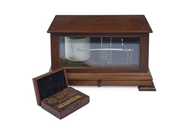 Lot 73 - An early 20th Century F. Robson & Co. mahogany cased barograph; and a cased set of weights