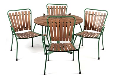 Lot 64 - Daneline: a Danish 1960’s teak and tubular steel garden table with set of four matching chairs