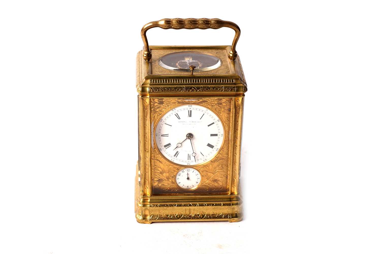 Lot 1372 - A 19th Century French repeating carriage alarm clock retailed by Howell, James & Co