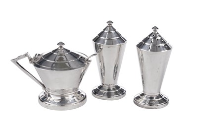 Lot 8 - An Edward VII silver art deco condiment set