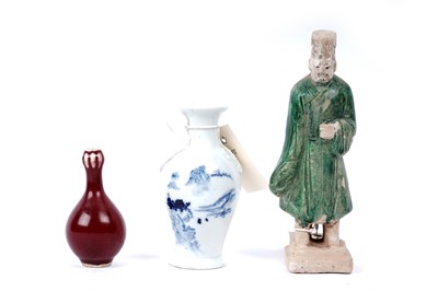 Lot 344 - A Tang style burial figure; and two small vases