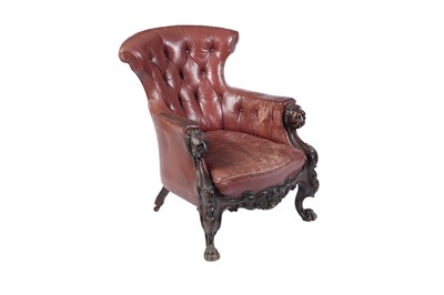 Lot 1466 - A Victorian carved oak button-back tub armchair